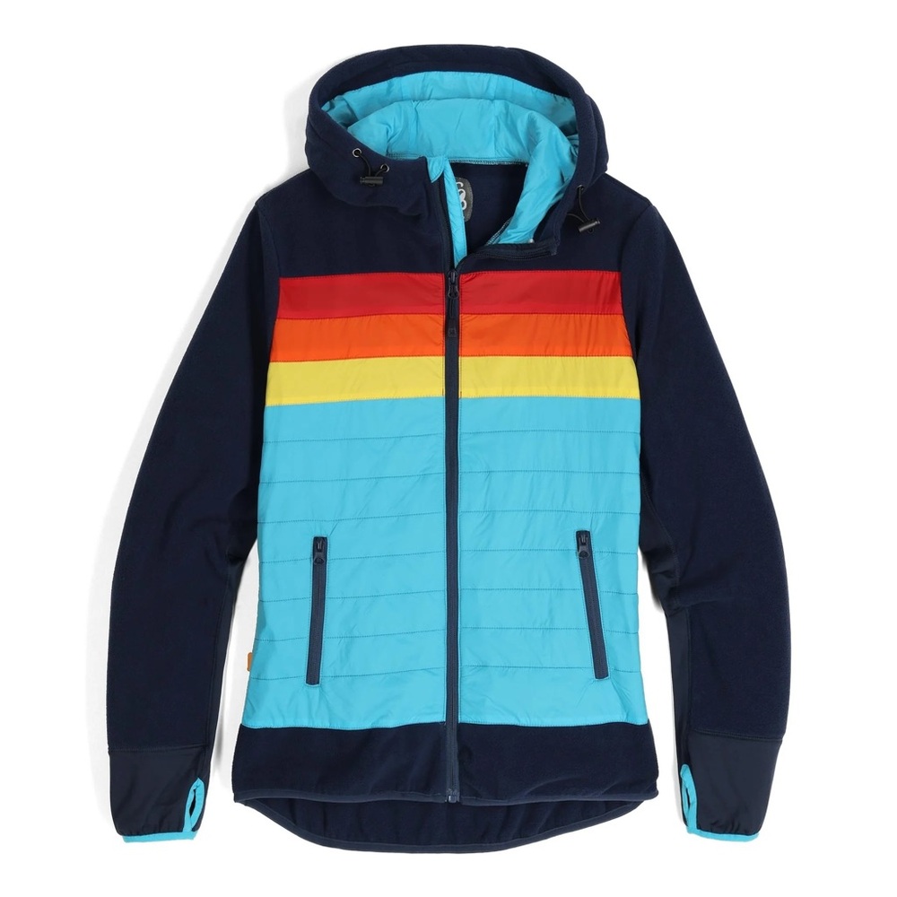 Blue and Red Retro Ski Jacket with Hood